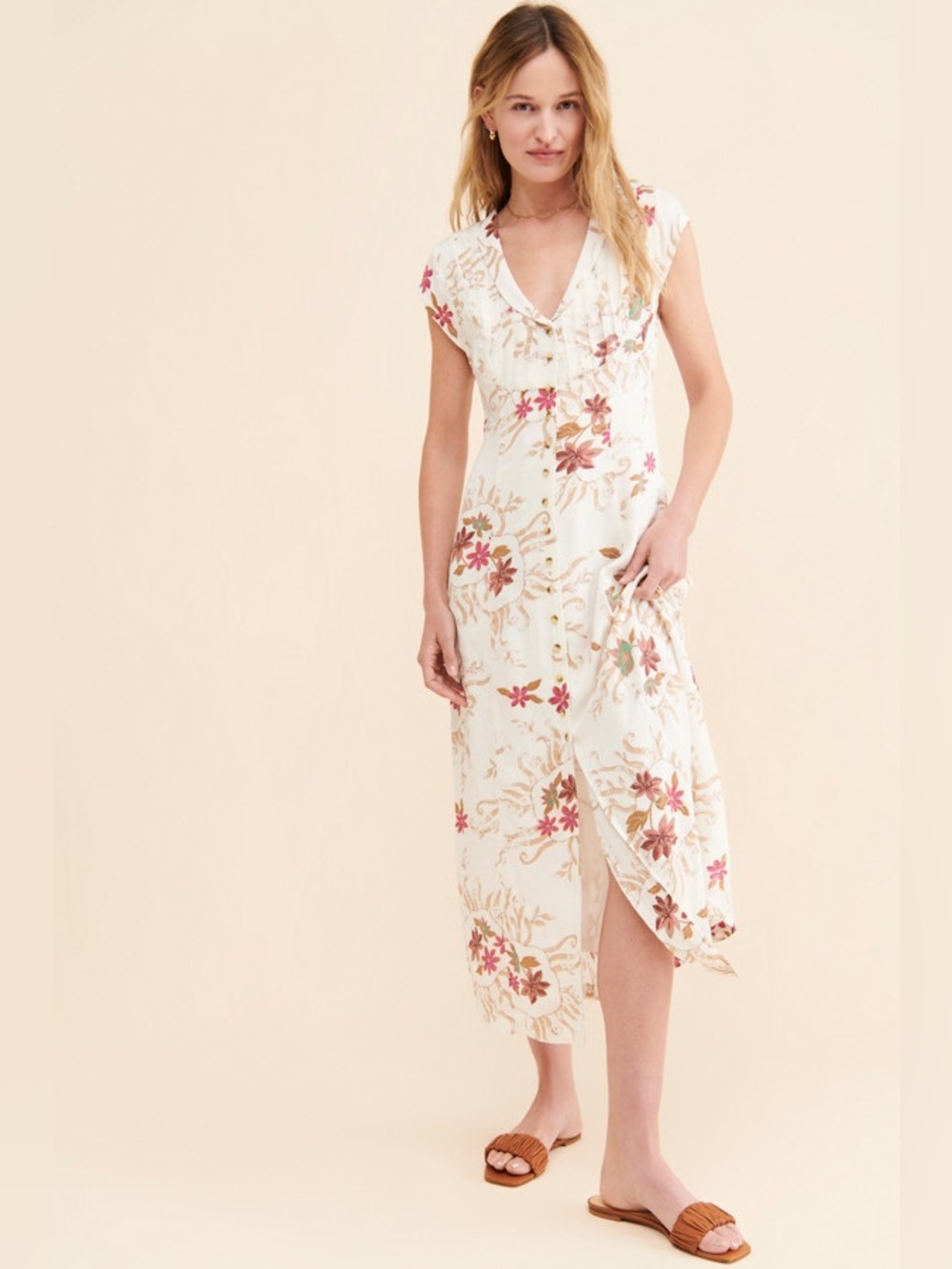 Free People Rosemary Floral Printed Midi Dress In Ivory Multi | Size Small